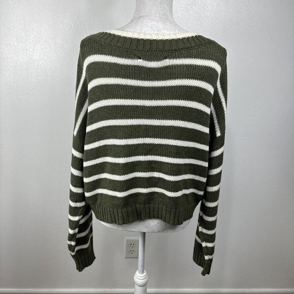 American Eagle Women's L Boxy Fit Sweater Olive Creme Striped - Picture 8 of 13